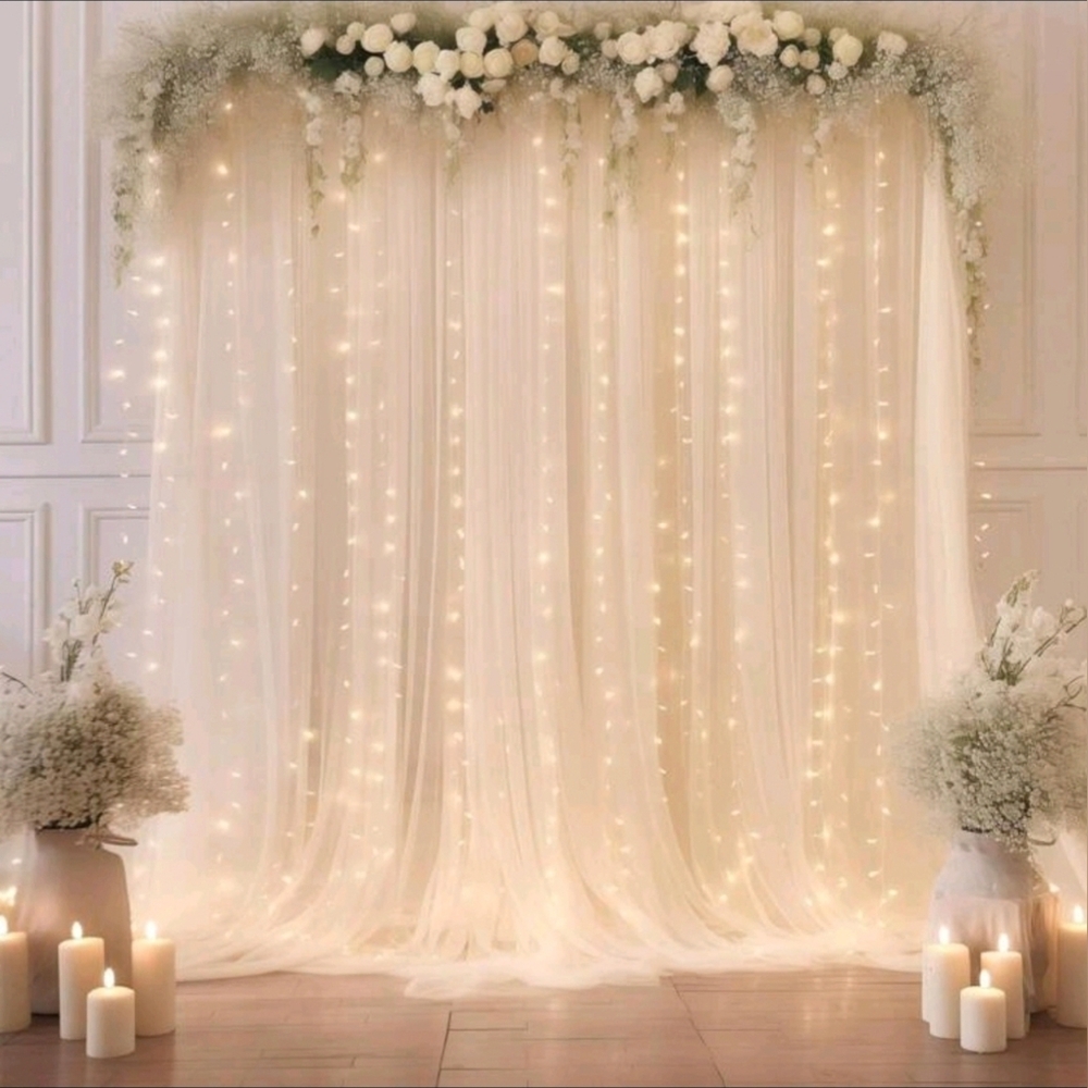 Sheer White Curtain Panel 16ft X 5ft 16x5 Party Wedding Backdrop Display Drape - Picture 2 of 8